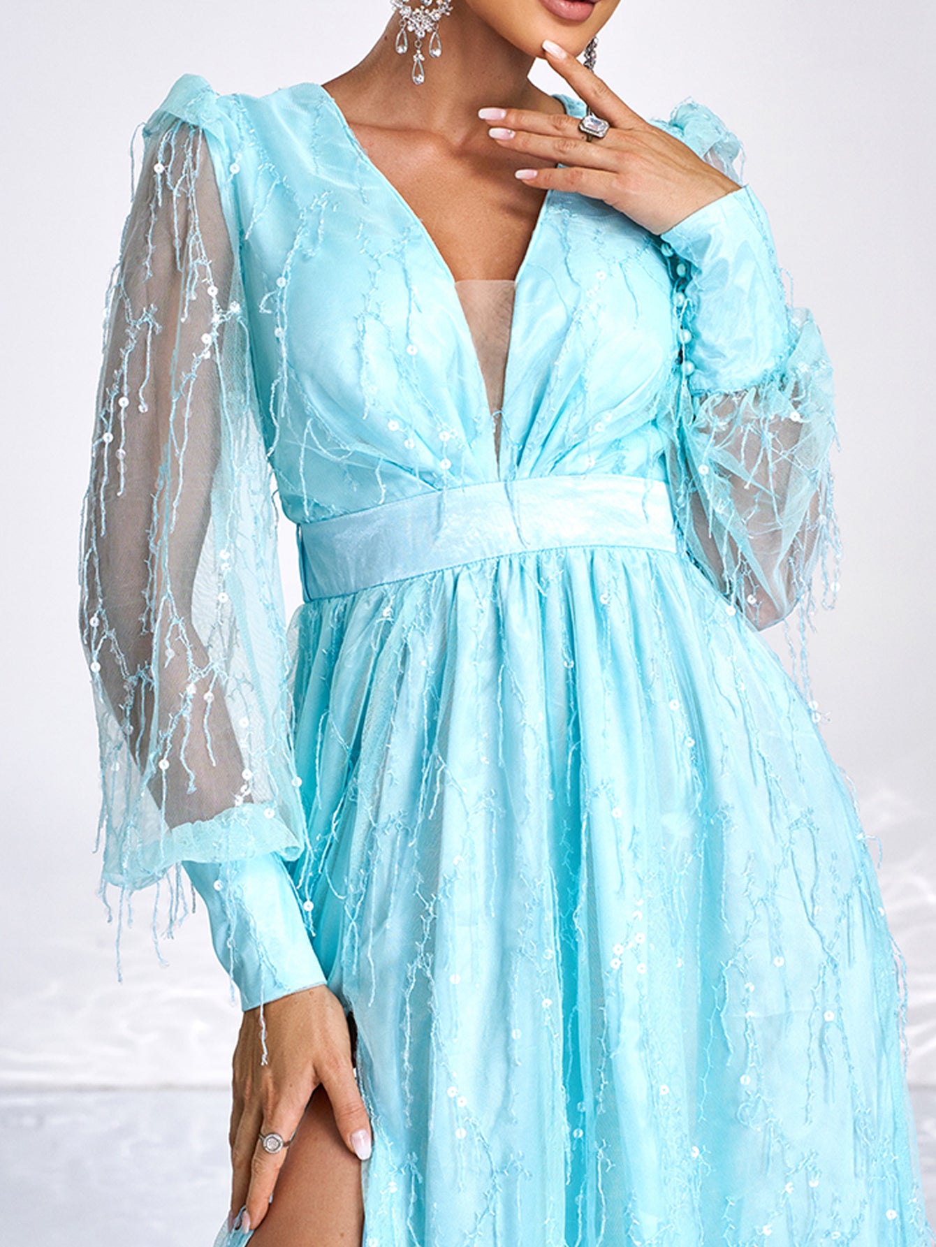Azina -M02086 V-Neck A-Line Long Gown