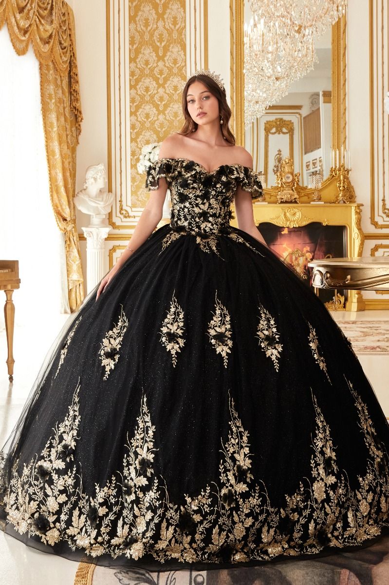Floral Off The Shoulder Quince Ball Gown By Cinderella Divine -15701