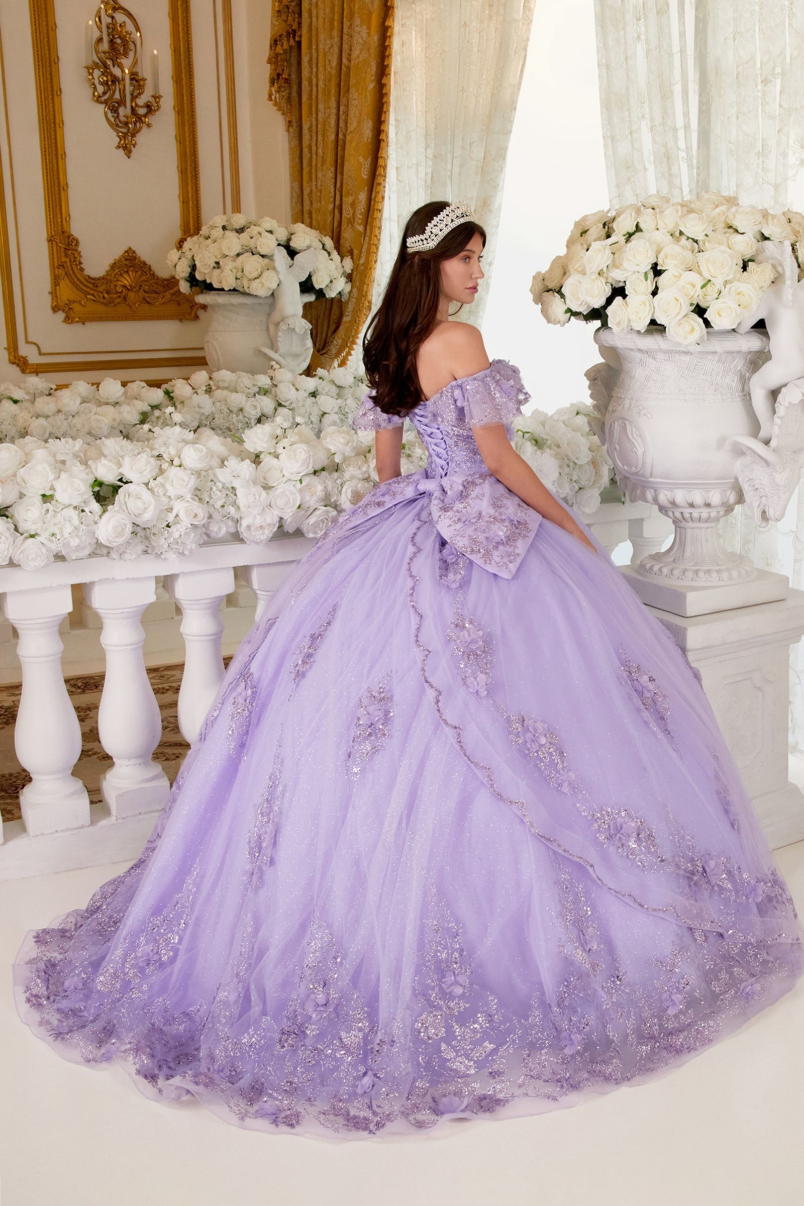 Floral Off The Shoulder Quince Ball Gown By Cinderella Divine -15701