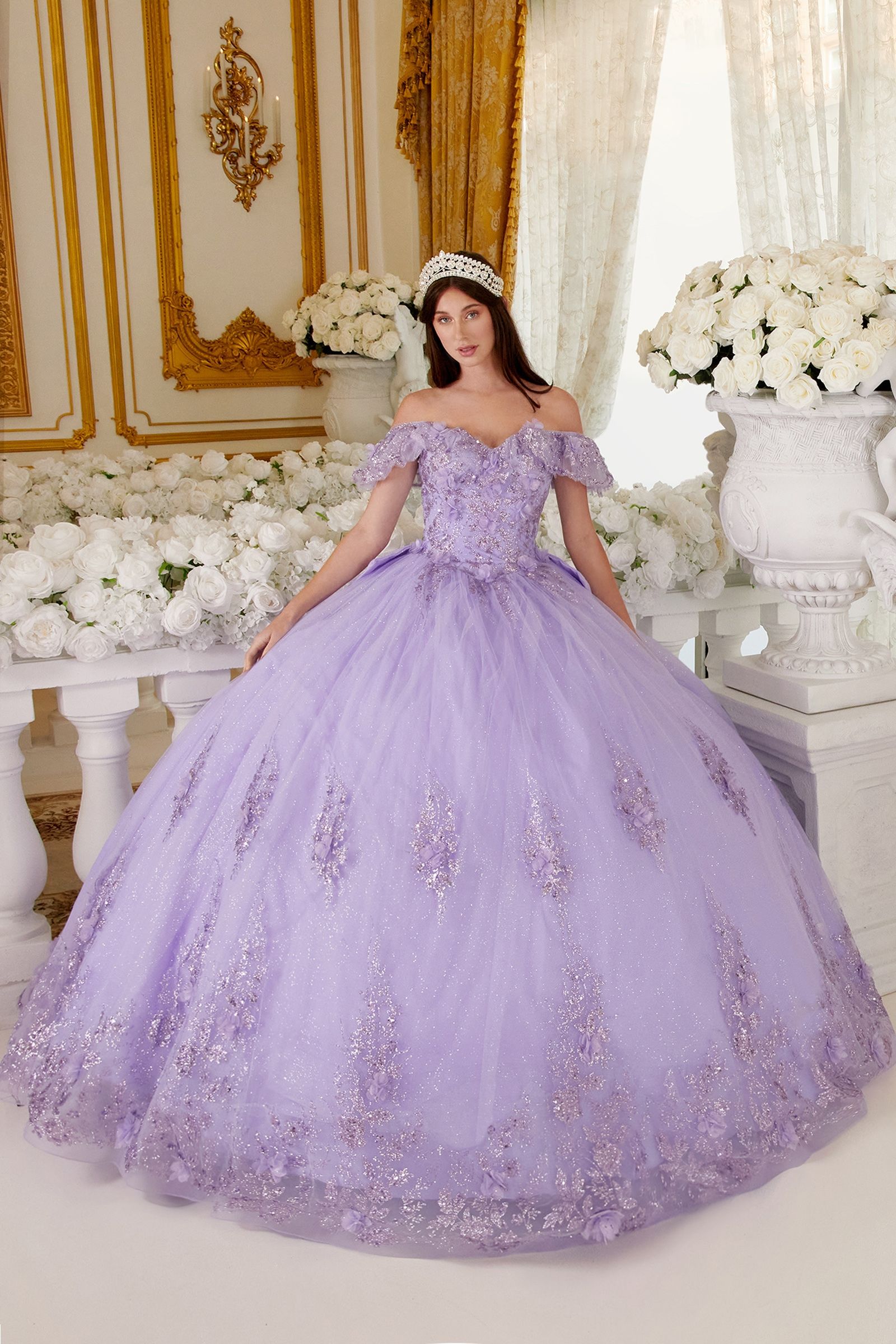 Floral Off The Shoulder Quince Ball Gown By Cinderella Divine -15701