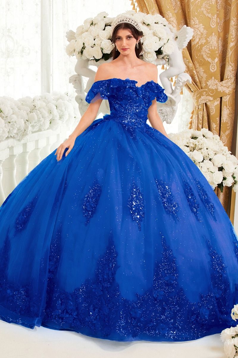 Floral Off The Shoulder Quince Ball Gown By Cinderella Divine -15701