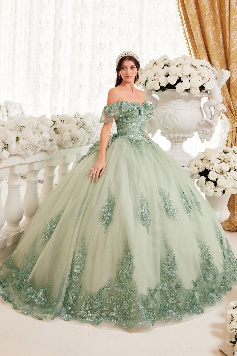 Floral Off The Shoulder Quince Ball Gown By Cinderella Divine -15701