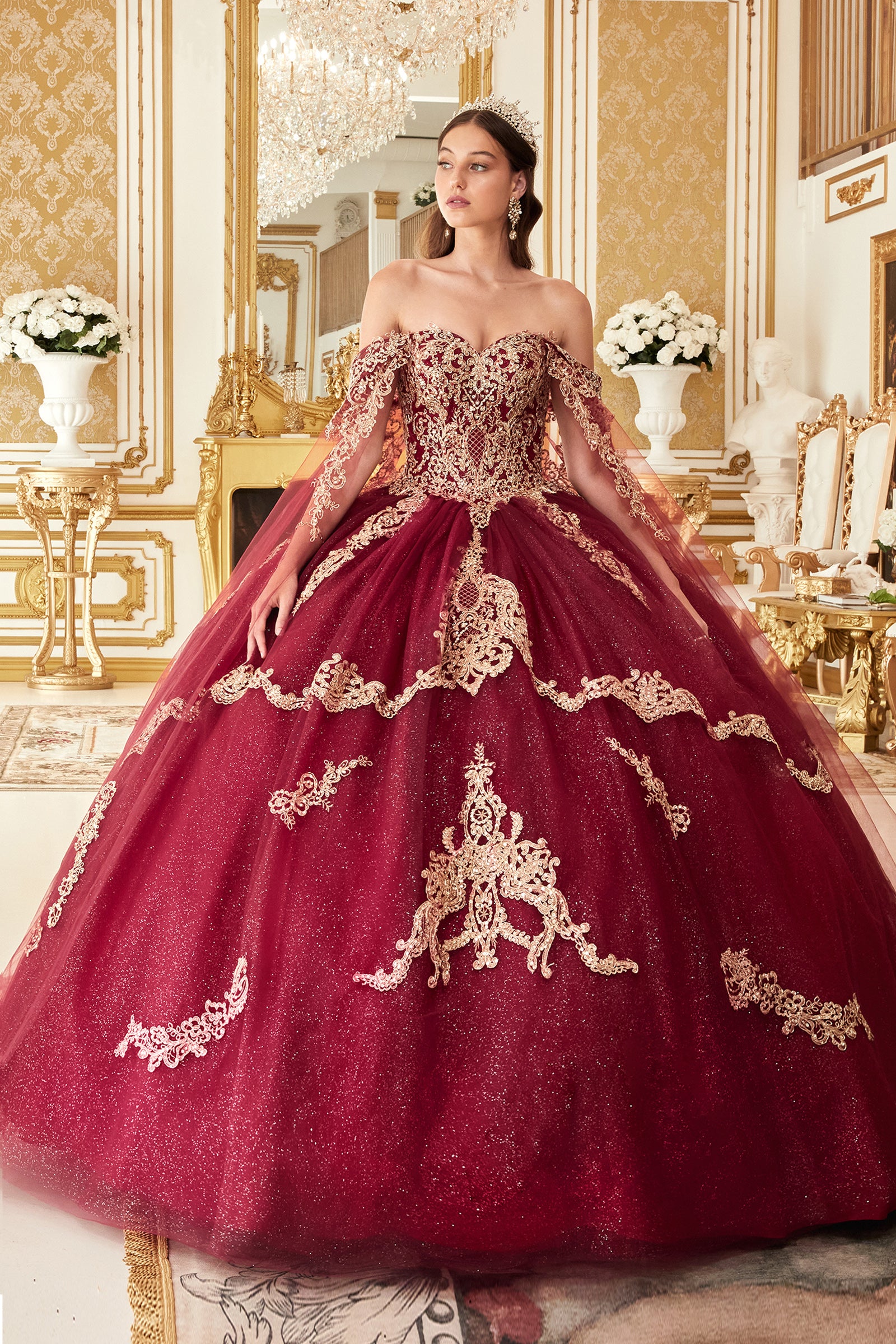 burgundy cinderella dress Laced Ball Gown By Cinderella Divine -15711