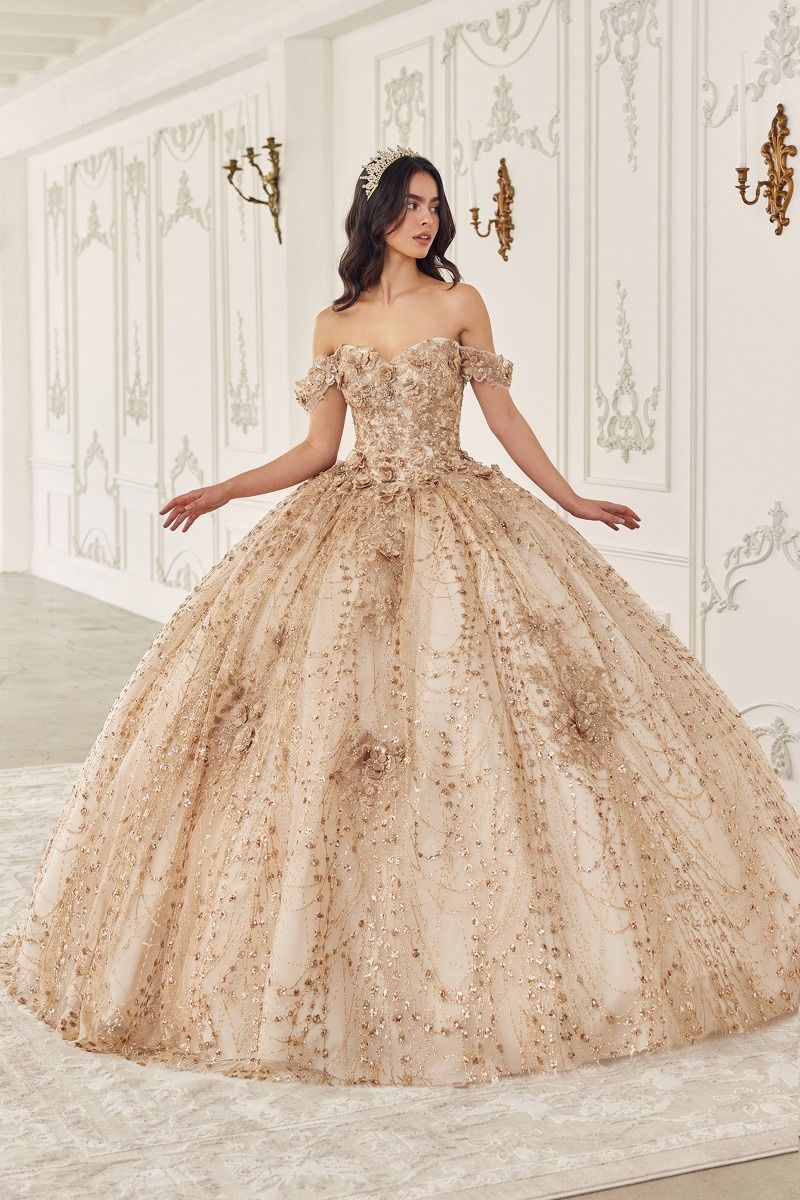 Cinderella Divine -15712 Off Shoulder Floral Quinceanera Ball Gown