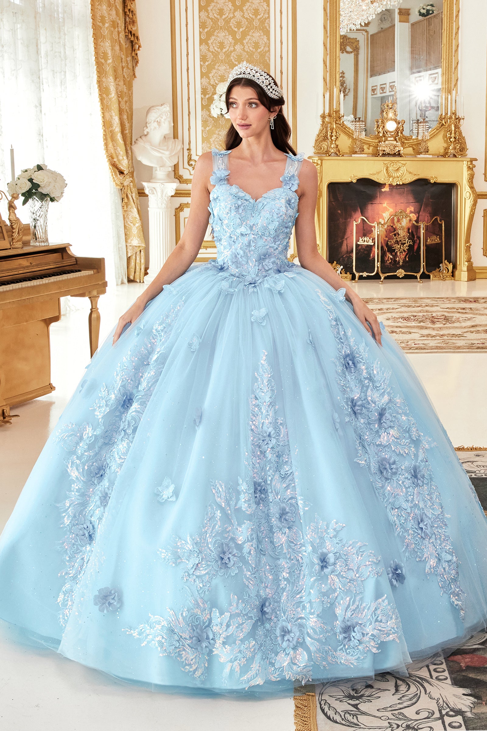 Floral Appliqued Ball Gown By Cinderella Divine -15713