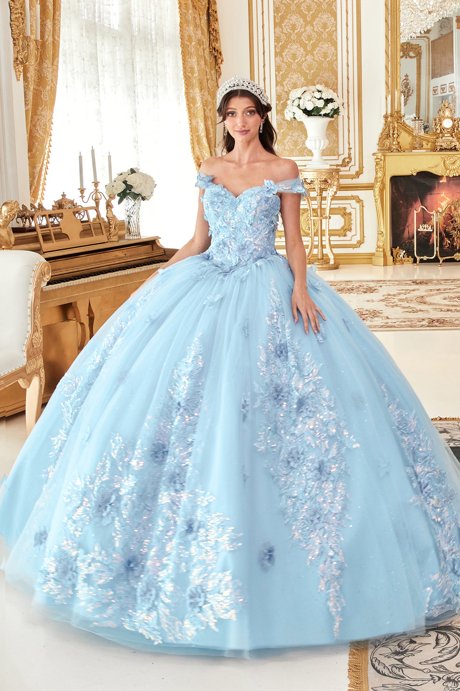 Floral Appliqued Ball Gown By Cinderella Divine -15713