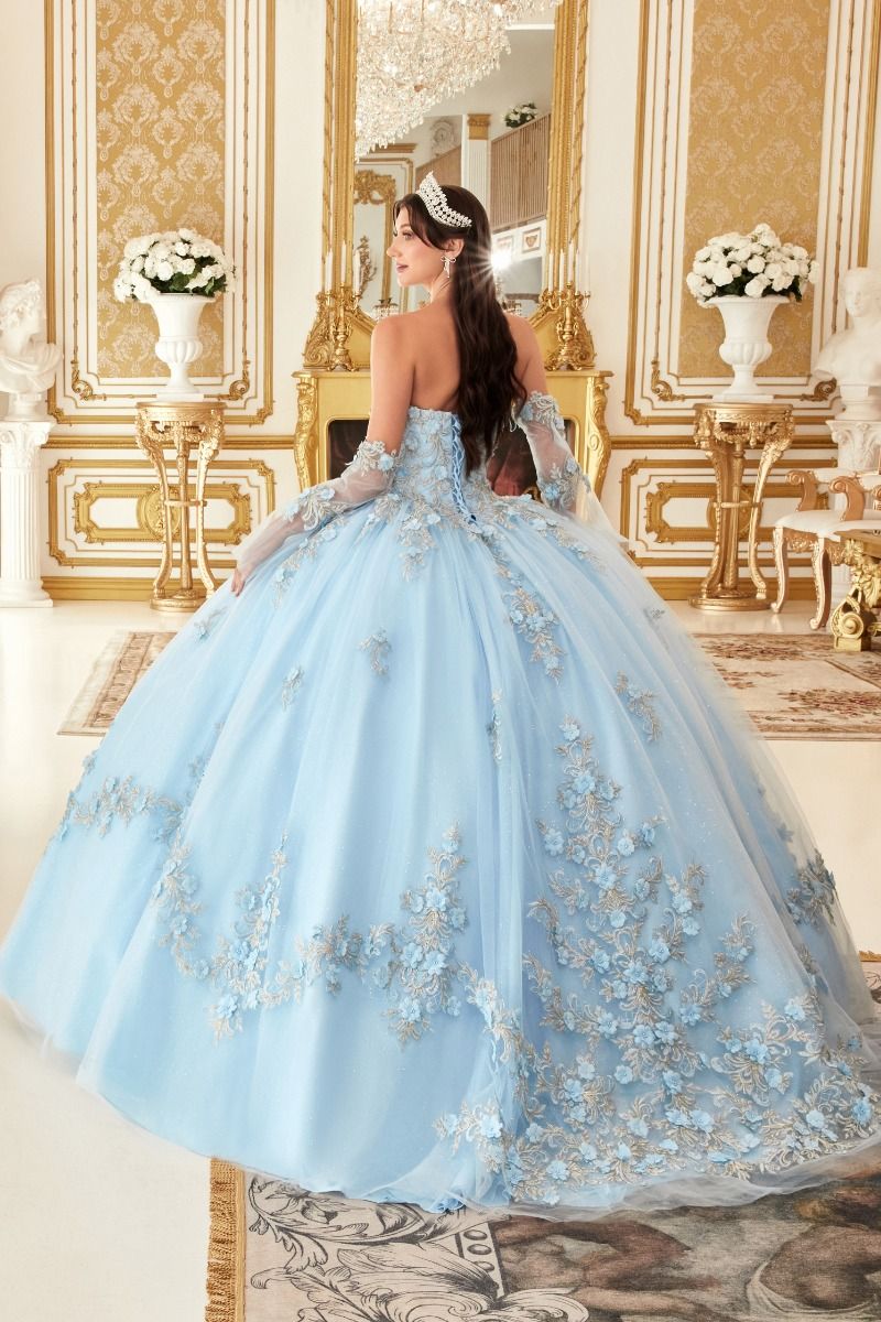 Layered Tulle Ball Gown With Floral Applique By Cinderella Divine -15714