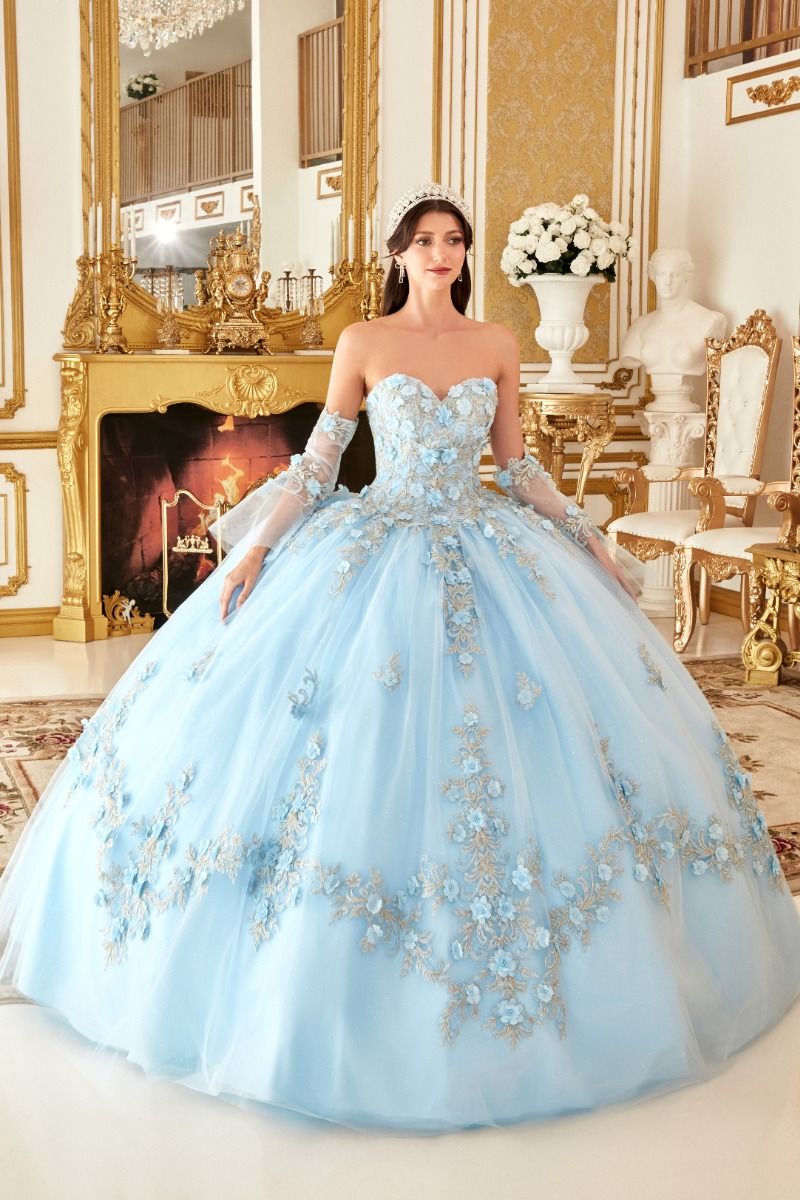 Layered Tulle Ball Gown With Floral Applique By Cinderella Divine -15714