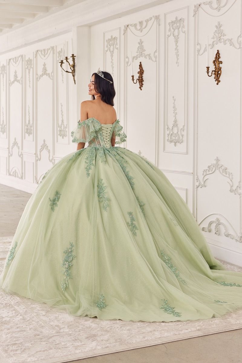 Cinderella Divine -15725 Off Shoulder Floral Applique Quinceanera Ball Gown