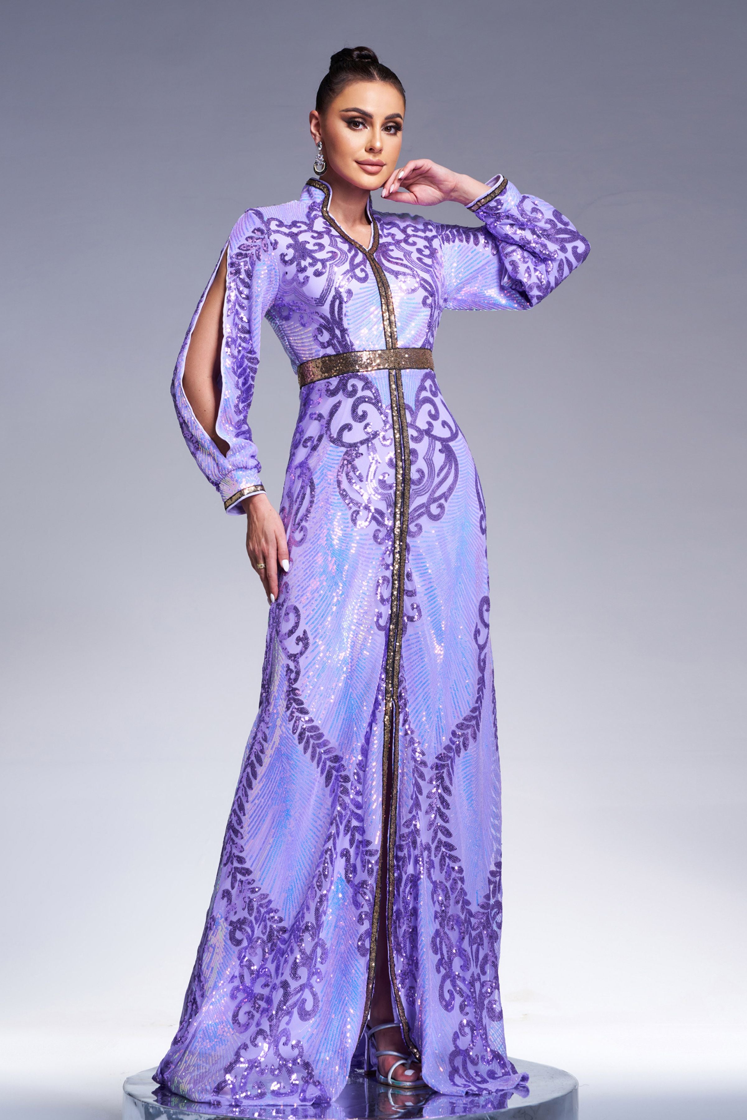 Azina -ME00330 Long Sleeve Sequin Formal Dress