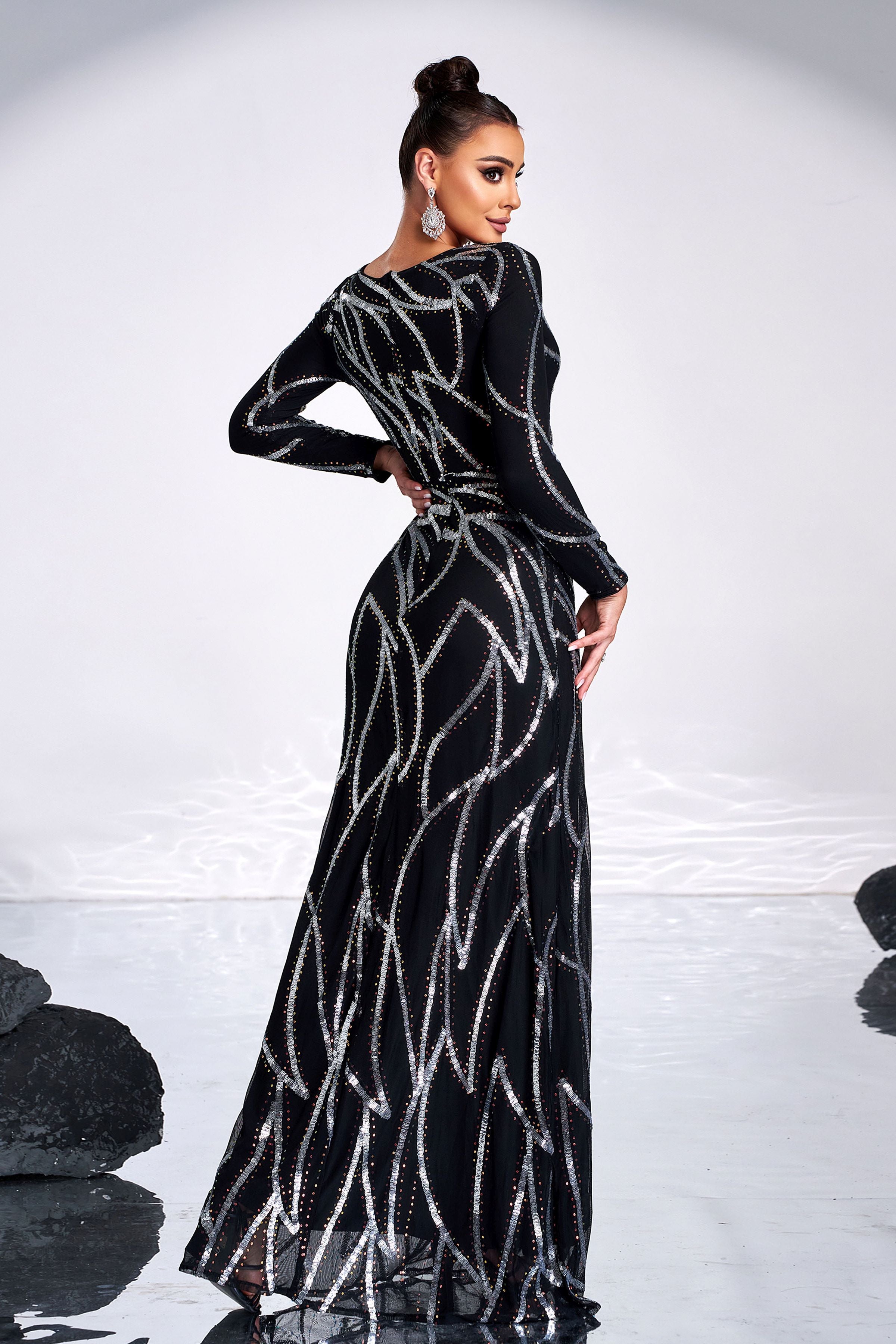 Azina -XJ1962 A-Line Long Sleeve Sequin Dress