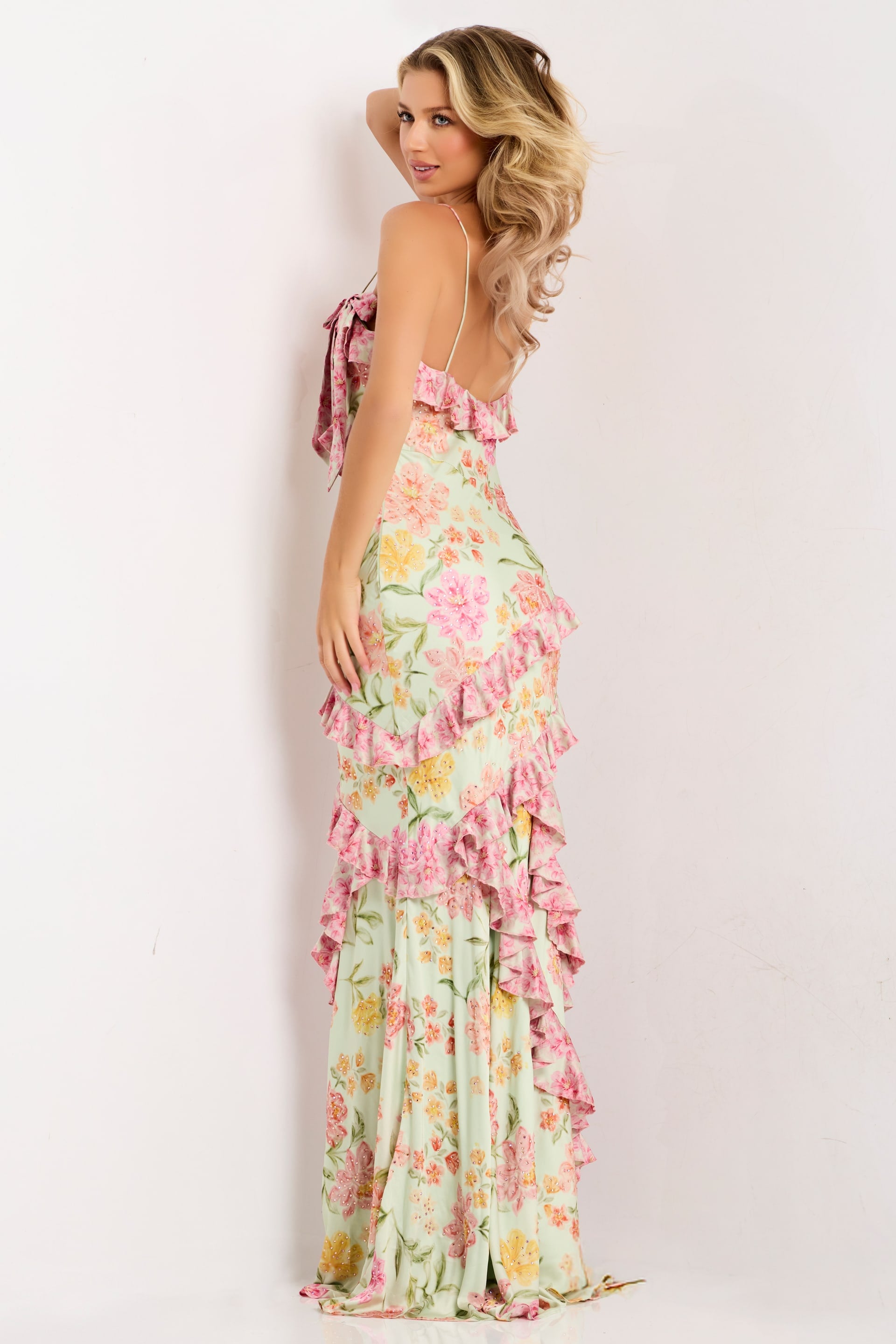 Jovani -47236 Long Ruffled V-Neckline Prom Gown