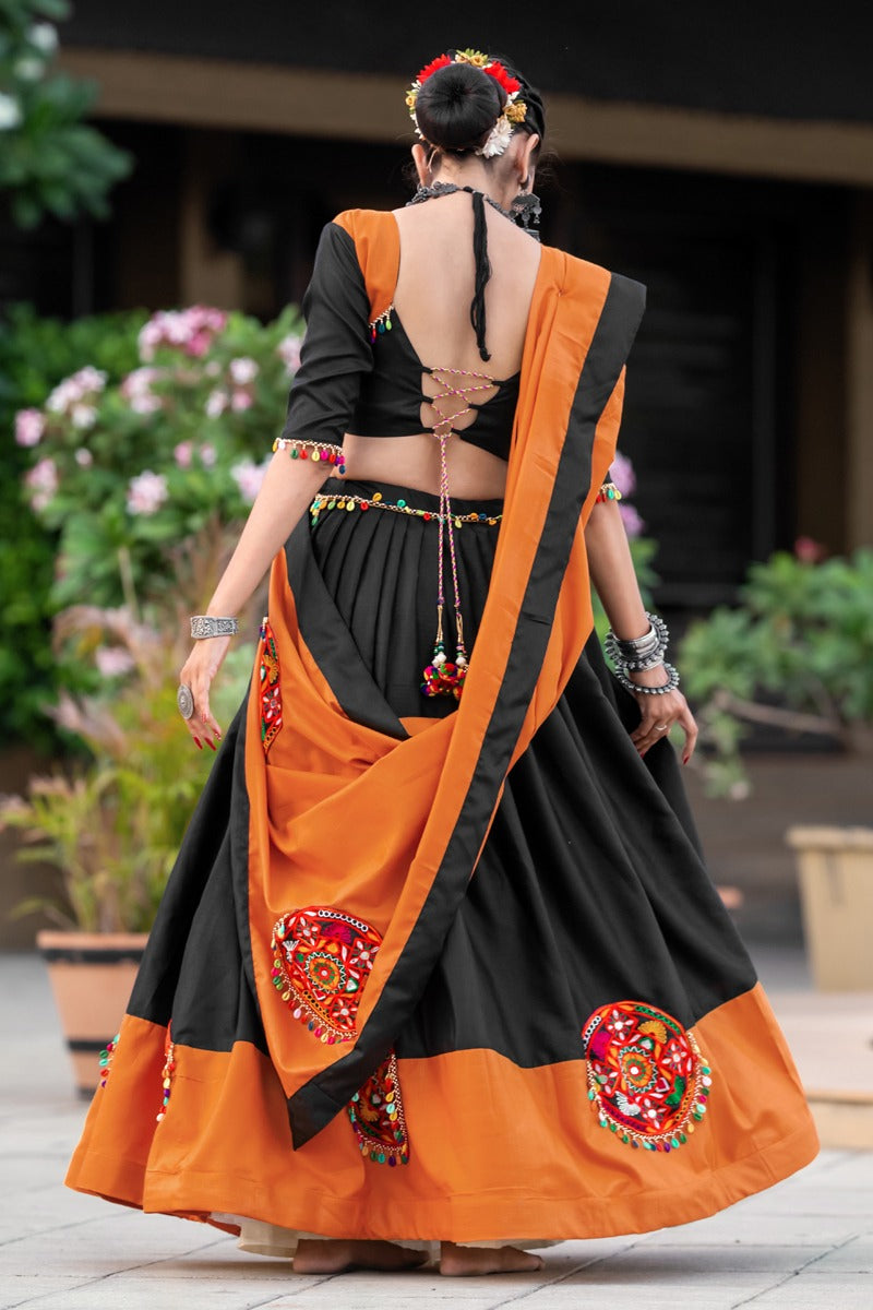 MyFashion -7066 Navratri Pure Cotton Plain Gamthi Mirror Work Lehenga Choli