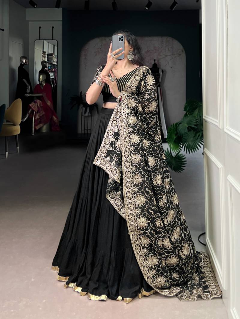 MyFashion -1691 Rayon With Golden Embroidery Lehenga Navratri Collection