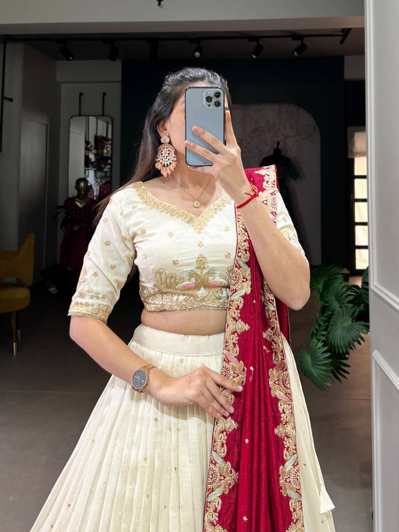 MyFashion -1411 Vichitra Silk Thread Embroidered Lehenga Choli