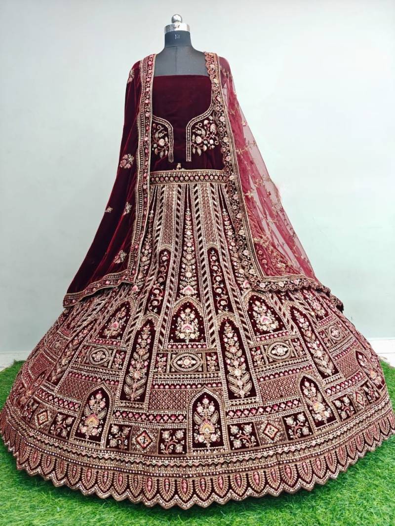 MyFashion -001 Velvet Emboidery Worked Bridal Designer Lehenga Choli