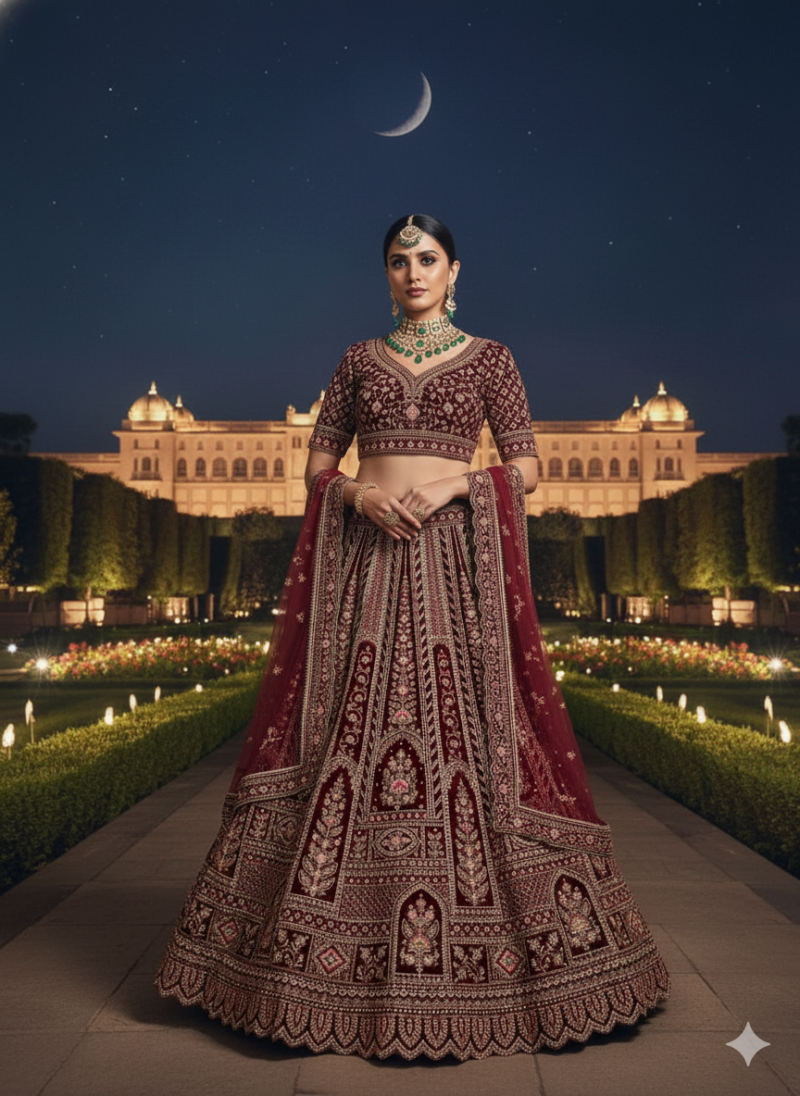 MyFashion -001 Velvet Emboidery Worked Bridal Designer Lehenga Choli