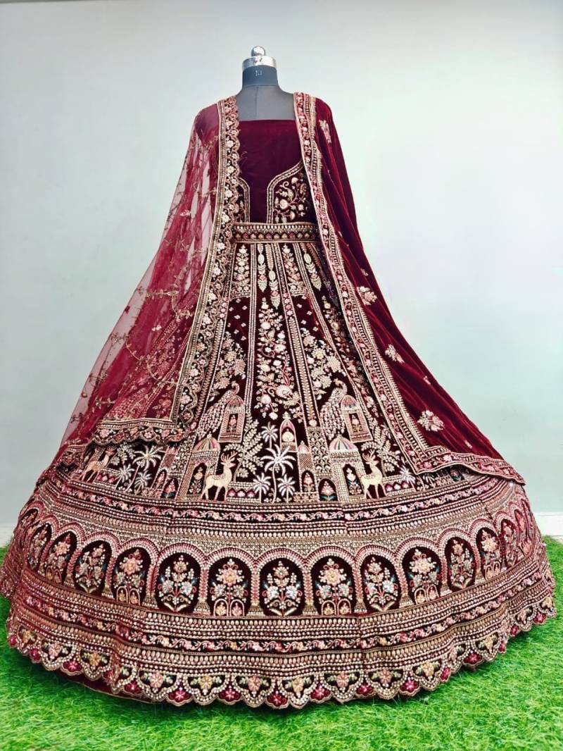 MyFashion -005 Velvet Embroidery Heavy Jharkan Worked Designer Bridal Lehenga Choli
