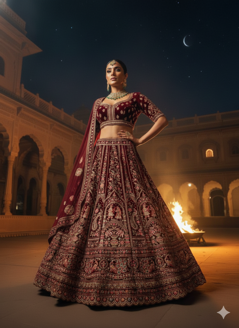 MyFashion -006 Velvet Embroidery Sequence Worked Premium Bridal Lehenga Choli