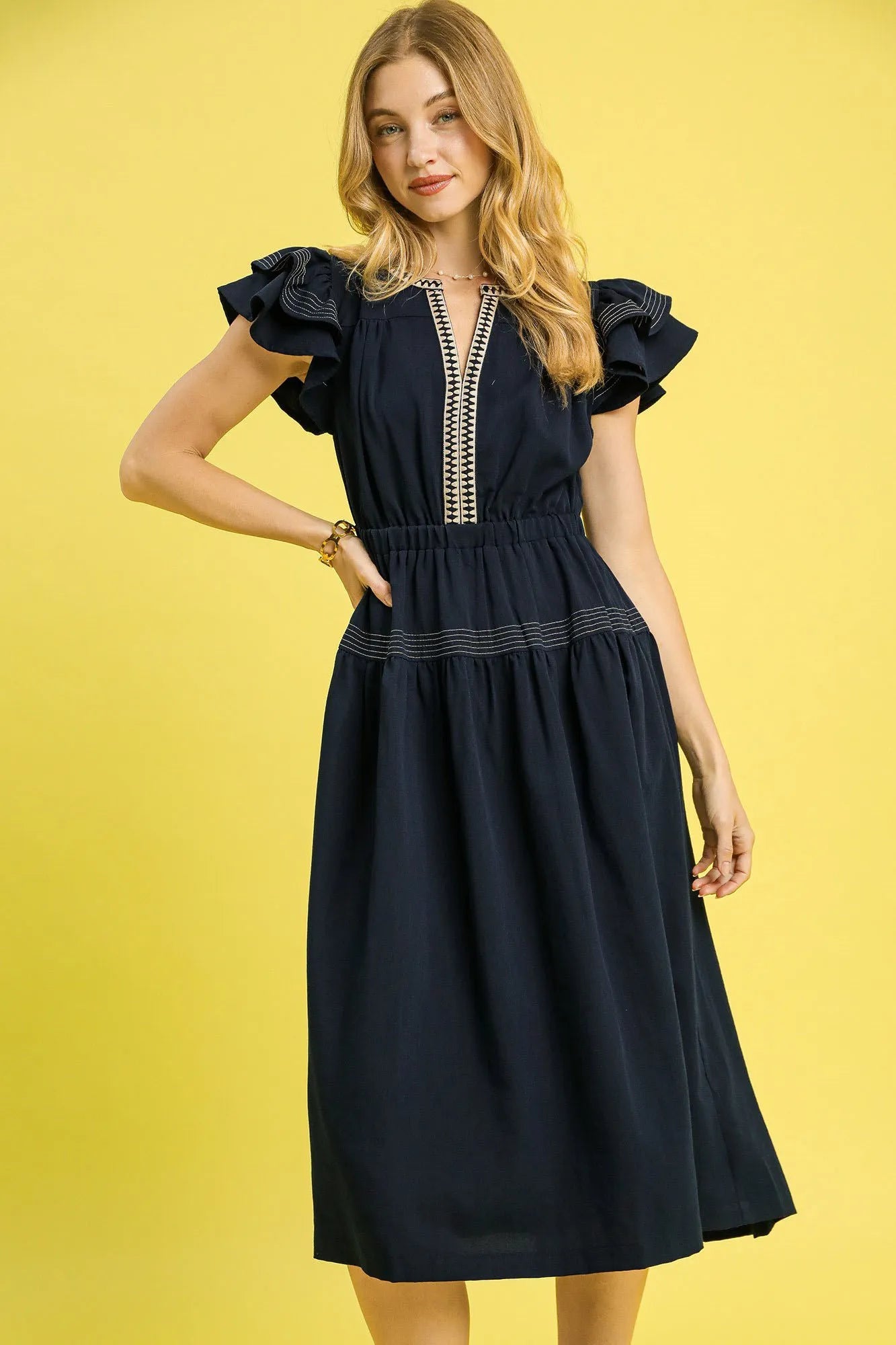 Umgee Embroidered Contrast Trim Tunic Dress main image 1