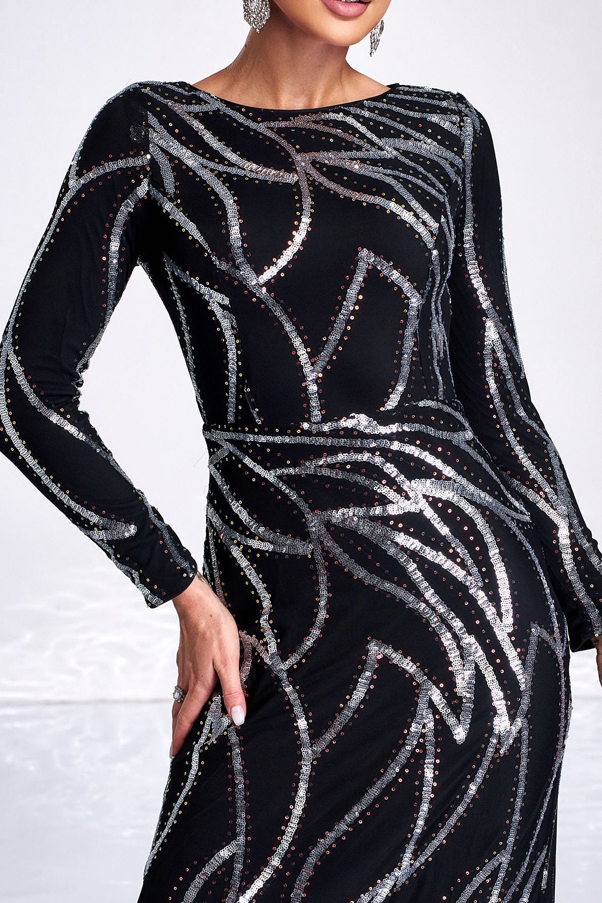 Azina -XJ1962 A-Line Long Sleeve Sequin Dress