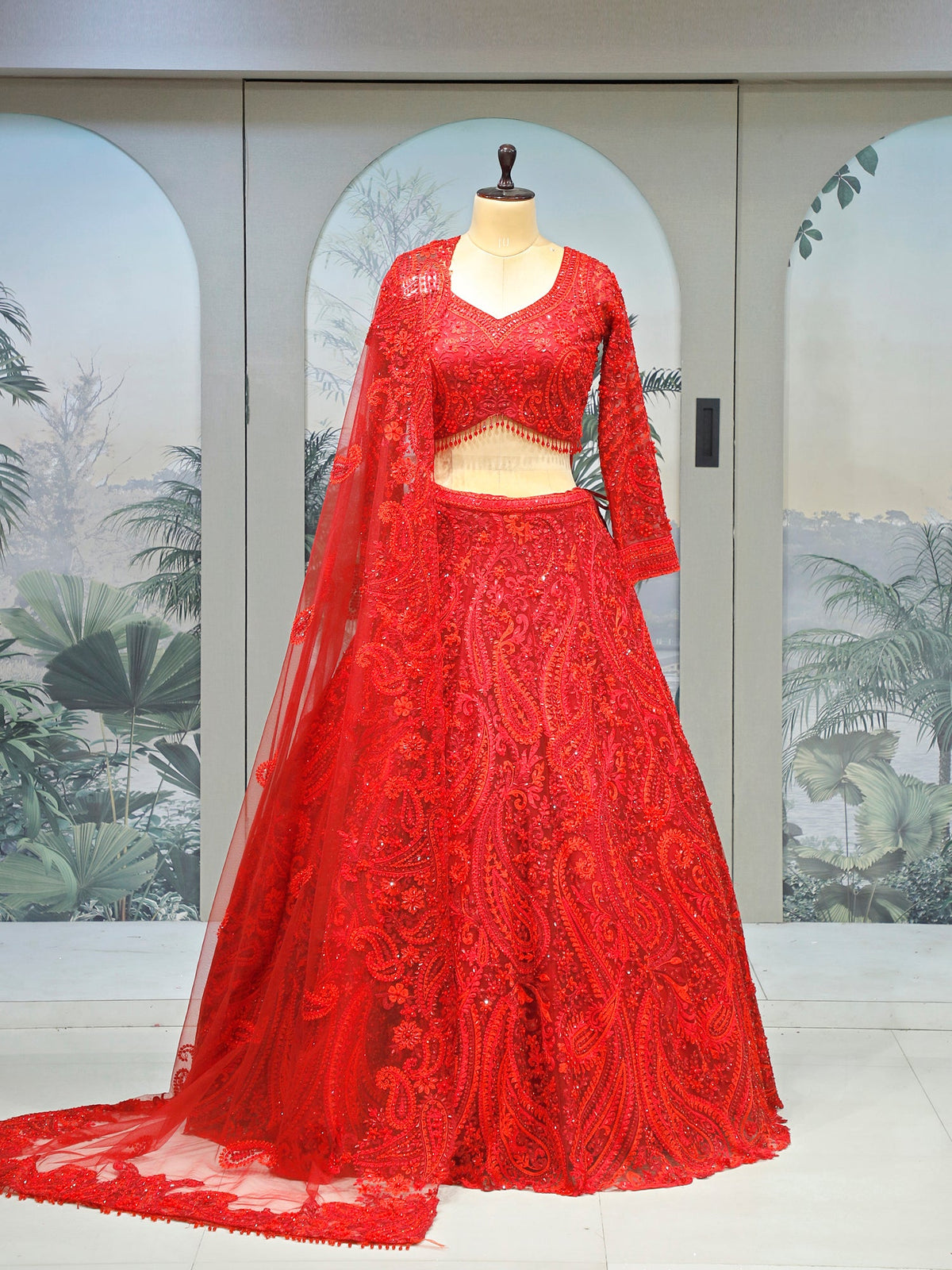 MyFashion KLS-1988 Crimson Royale Lehenga Exquisite Net with Pearl & Jarkan
