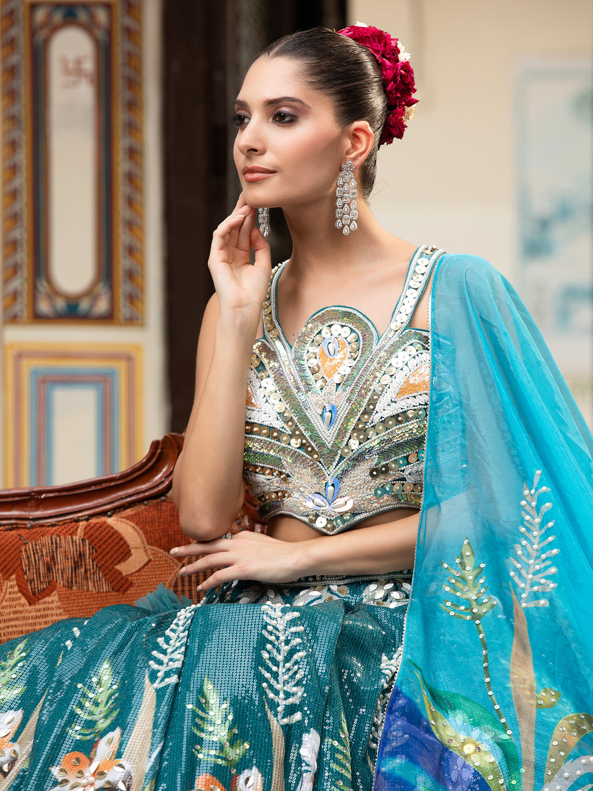 MyFashion -KLS-1490 Rama Blue Net Lehenga With Handcrafted Sequin