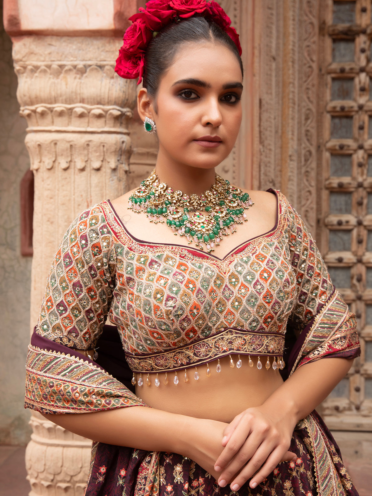 MyFashion -KLS-1508 Dark Maroon Georgette Lehenga With Sequins