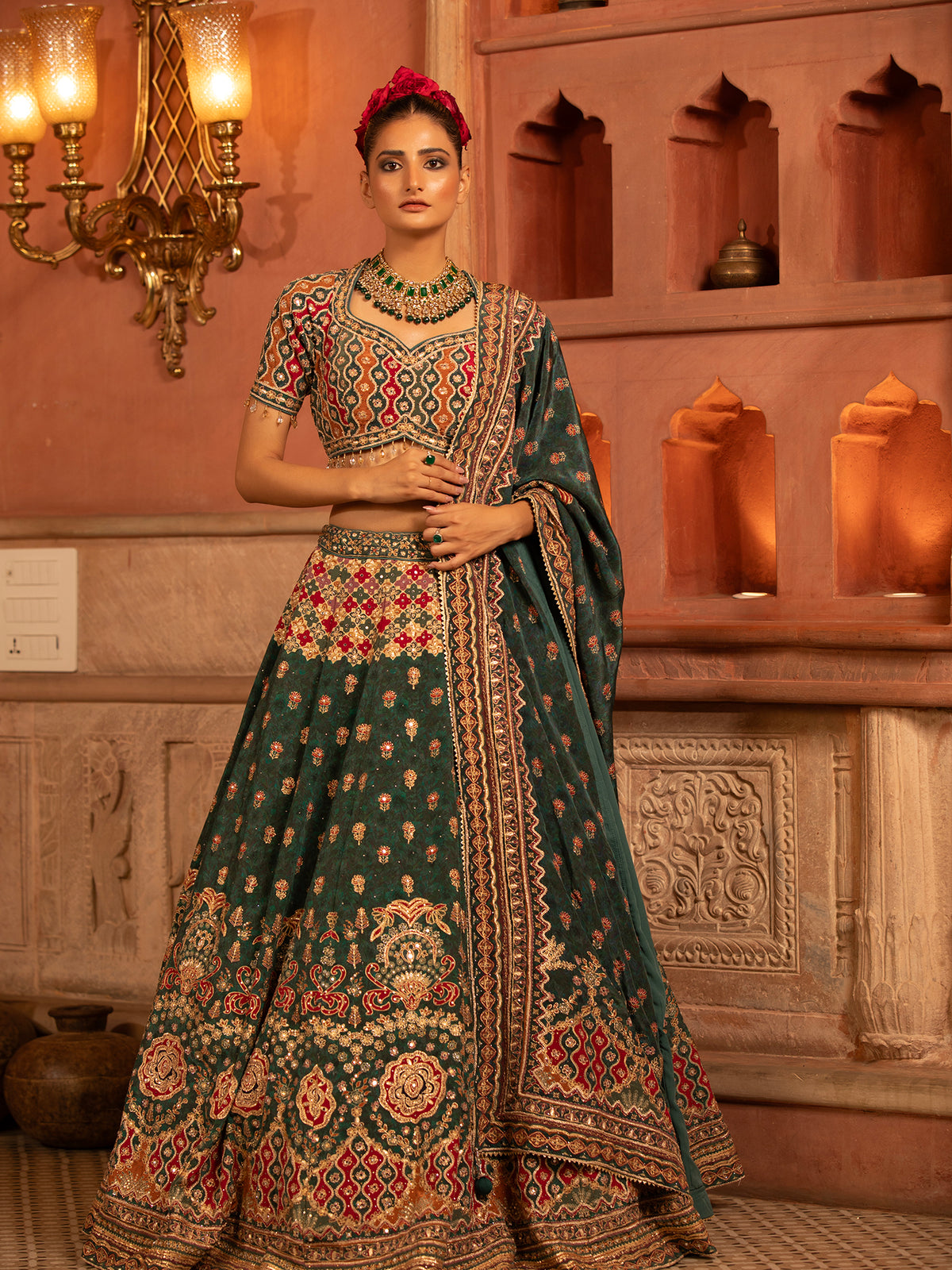 MyFashion -KLS-1509 Elegant Dark Green Georgette Bridal Lehenga