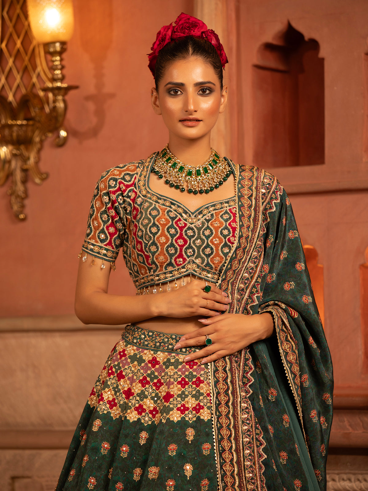 MyFashion -KLS-1509 Elegant Dark Green Georgette Bridal Lehenga