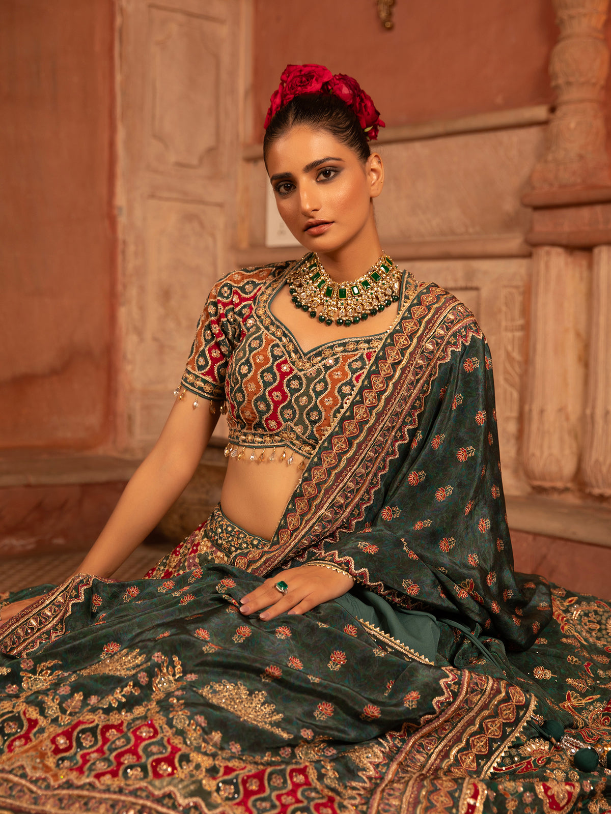 MyFashion -KLS-1509 Elegant Dark Green Georgette Bridal Lehenga