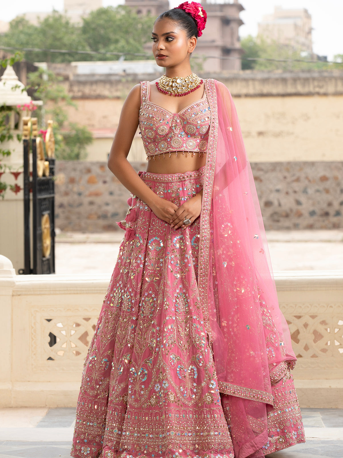 MyFashion -KLS-1494 Designer Peach Pink Georgette Lehenga