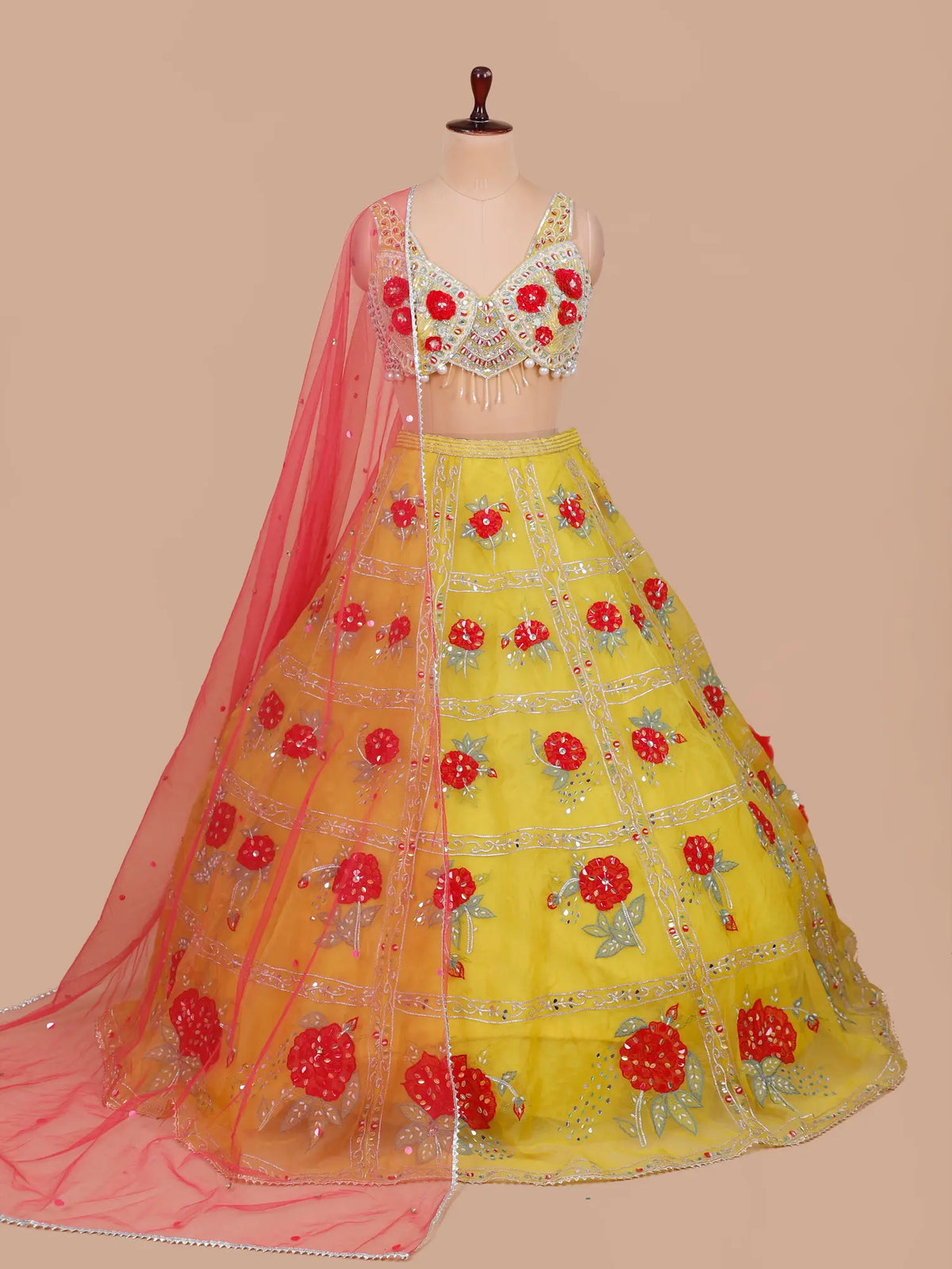 MyFashion KLS-2675 Gul-e-Zard Aafreen Pearl Leaf Aplique Net Lehenga