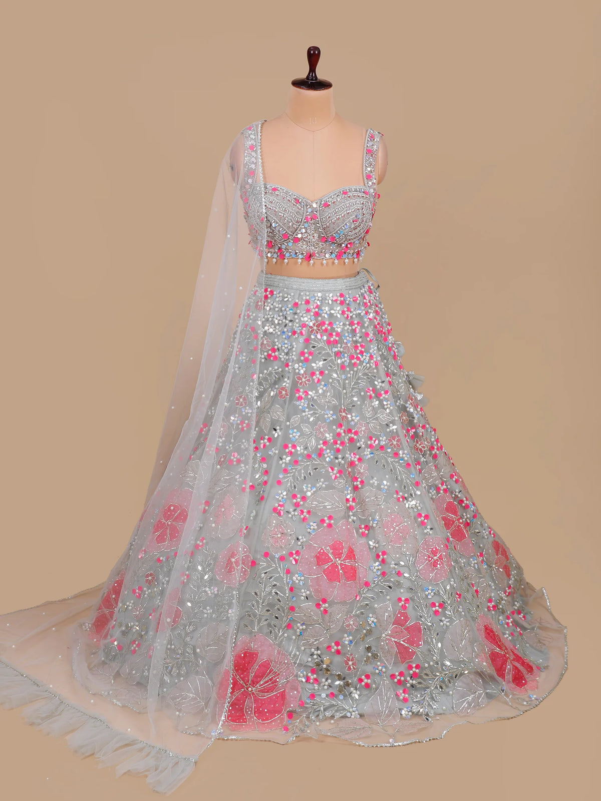 MyFashion KLS-2679 Evening Grey Net Lehenga with Mirror Aplique Work