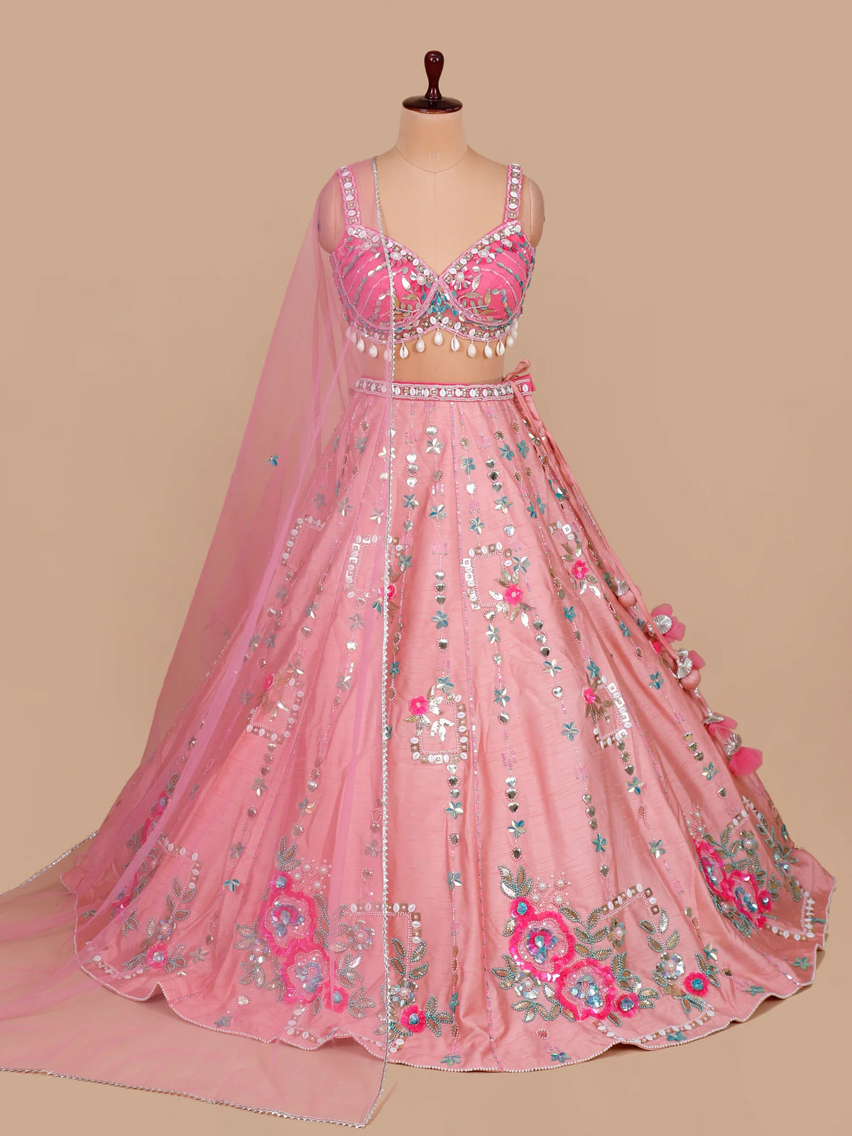 MyFashion KLS-2660 Roshana Pink Pearl Mirror Silk Lehenga