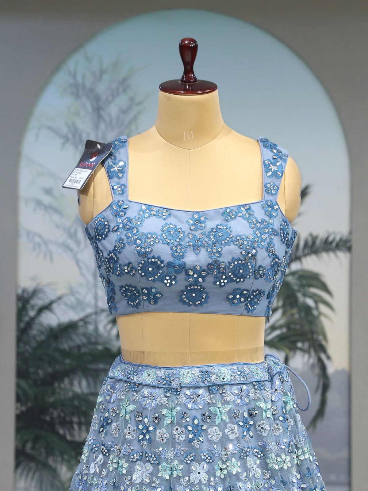 MyFashion KLS-2040 Ultimate Glam Look Sky Blue Sequin Mirror Lehenga
