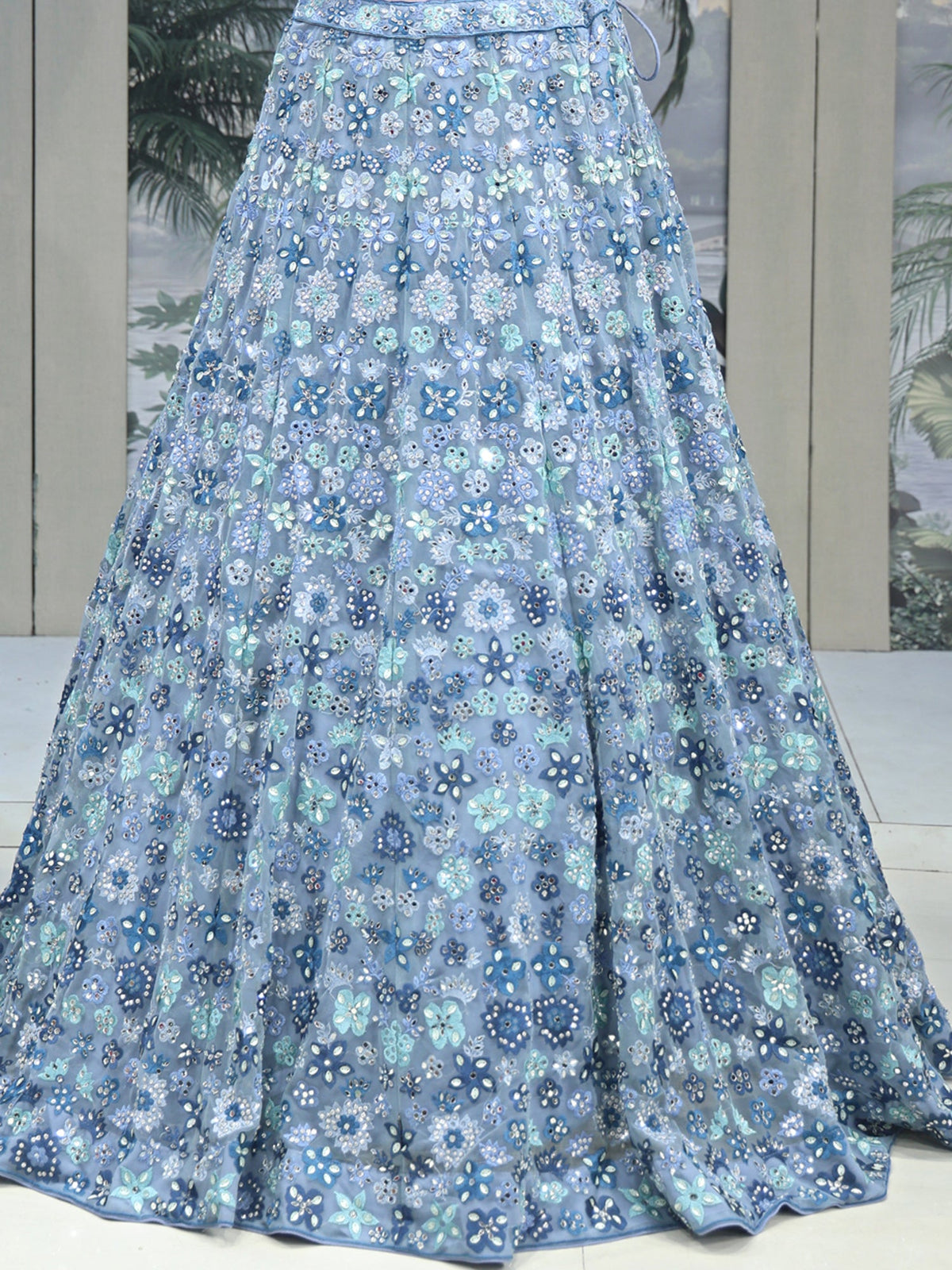 MyFashion KLS-2040 Ultimate Glam Look Sky Blue Sequin Mirror Lehenga