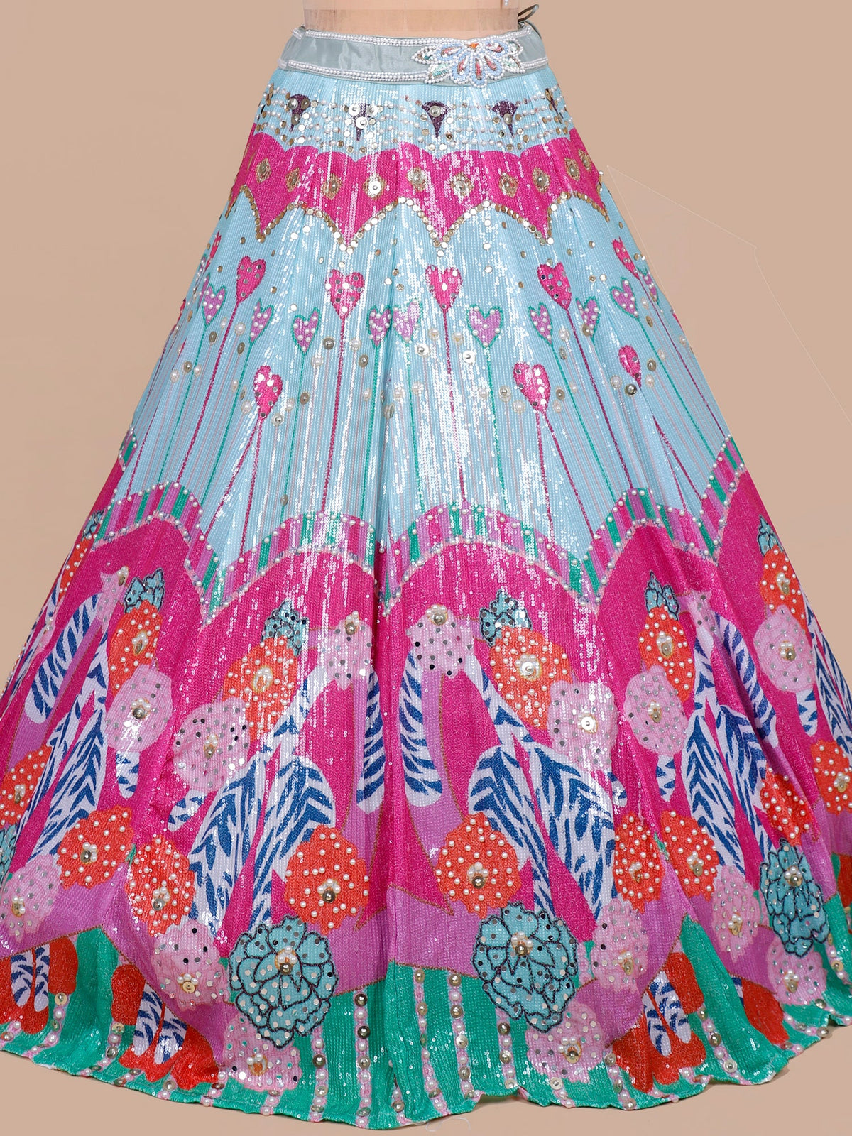 MyFashion KLS-2070 Rainbow Sequin Work Net Lehenga