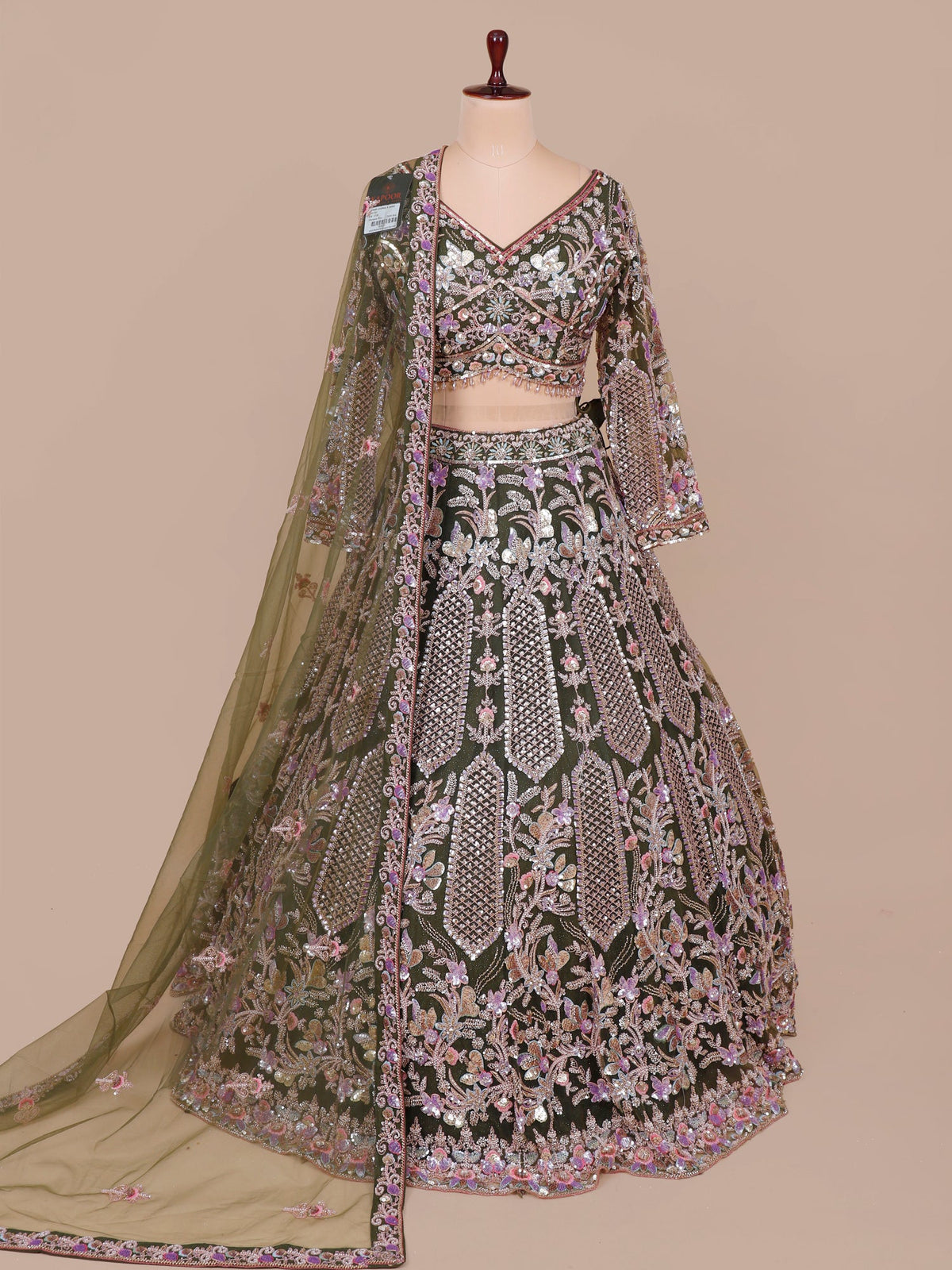 MyFashion KLS-2101 Mehendi Celestial Glow Jarkan Stones Lehenga