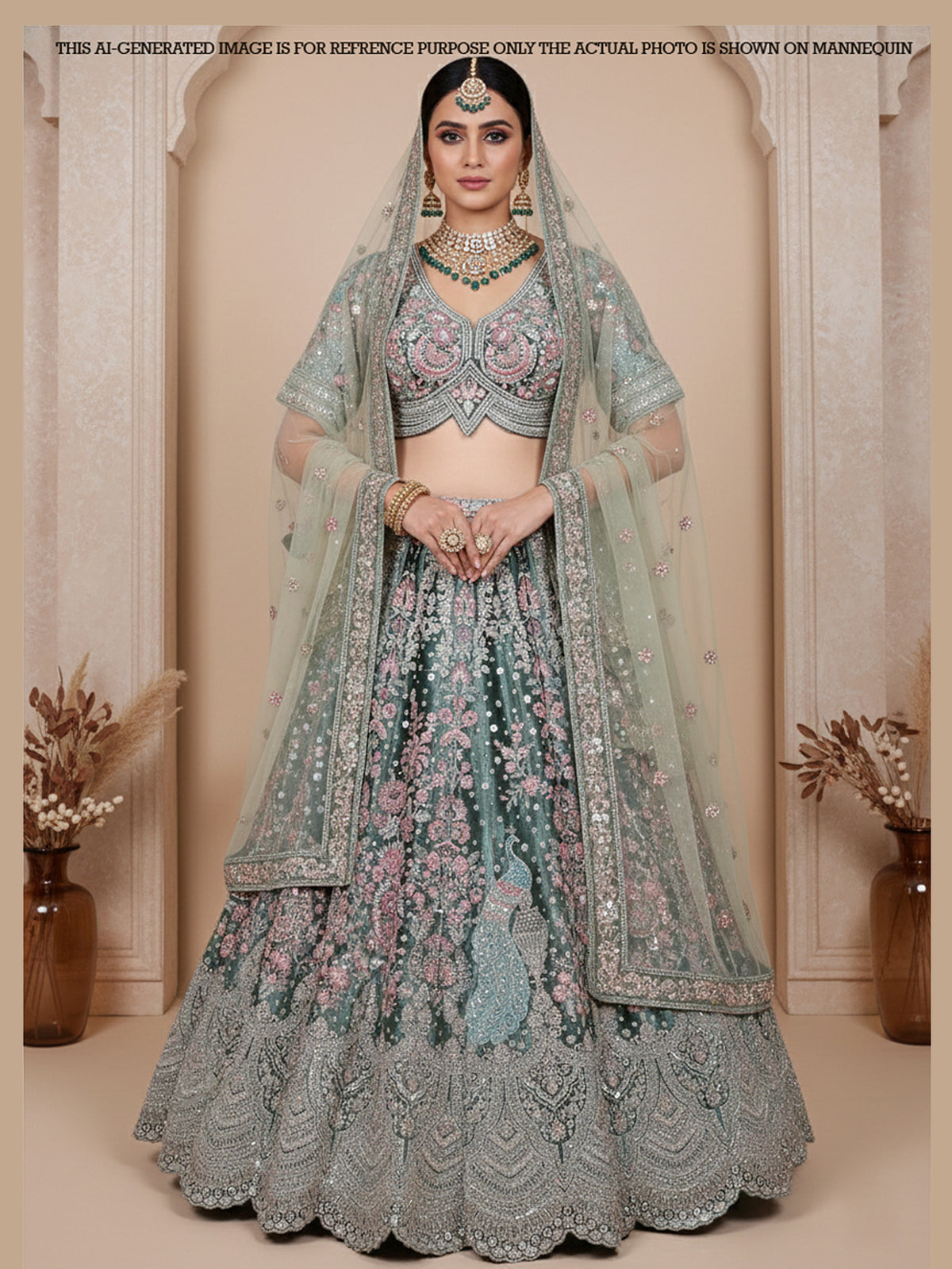 MyFashion KLS-2127 Sage Green Multi-Thread Velvet Lehenga with Jarkan Work