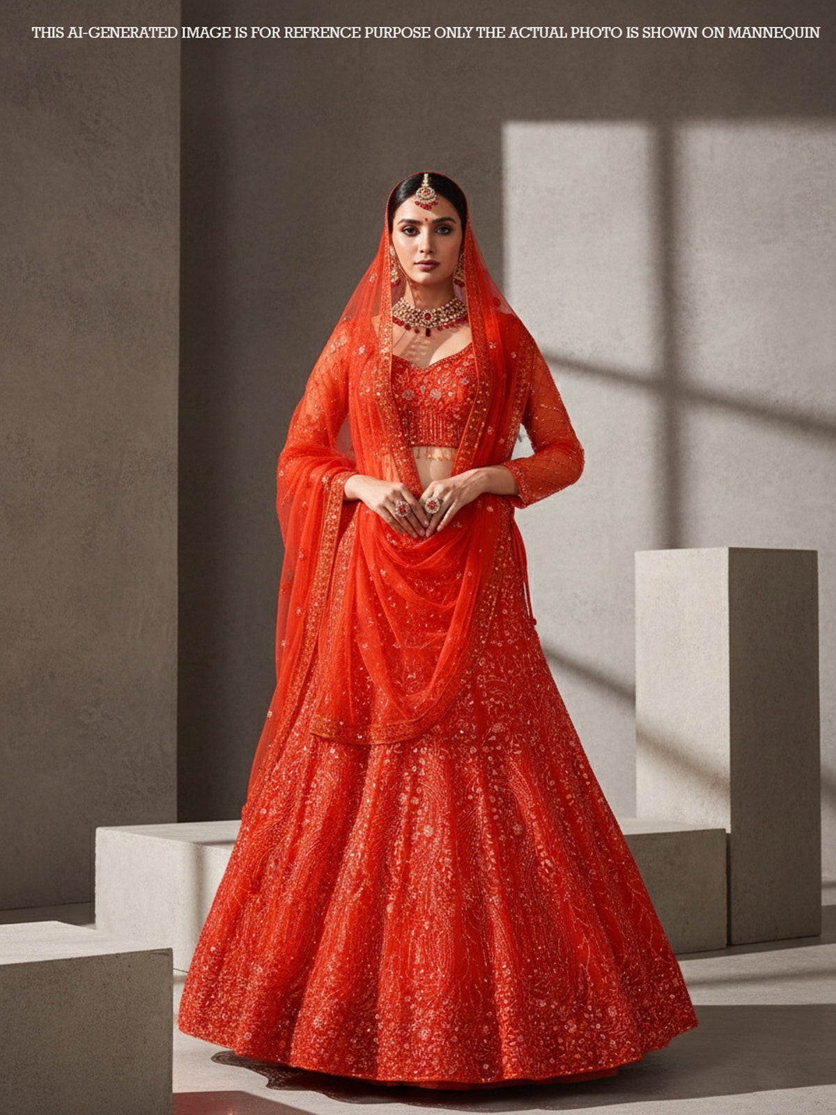 MyFashion KLS-2132 Red Inferno Royale Jarkan Sequence Luxury Lehenga