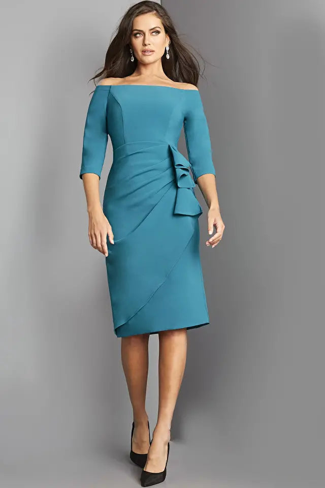 Jovani -07442B Off the Shoulder Sleeve Cocktail Dress
