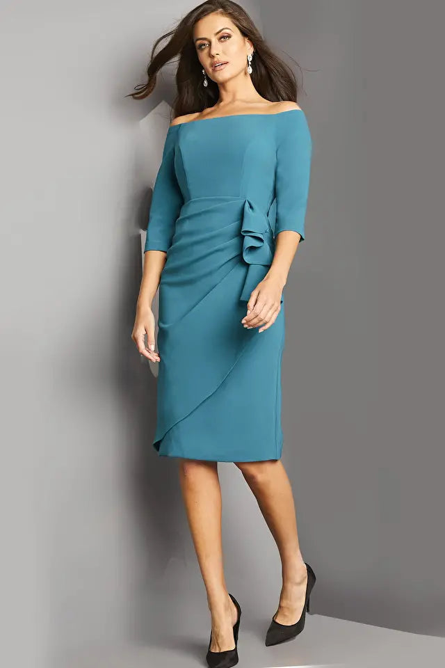 Jovani -07442B Off the Shoulder Sleeve Cocktail Dress