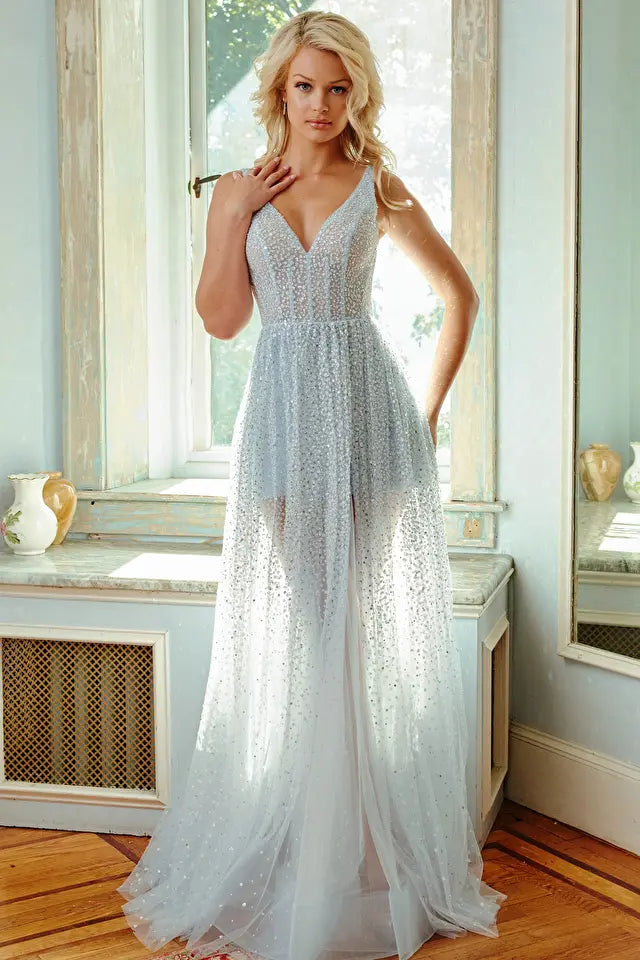 Jovani -22391 Glitter A-Line Overskirt Prom Dress