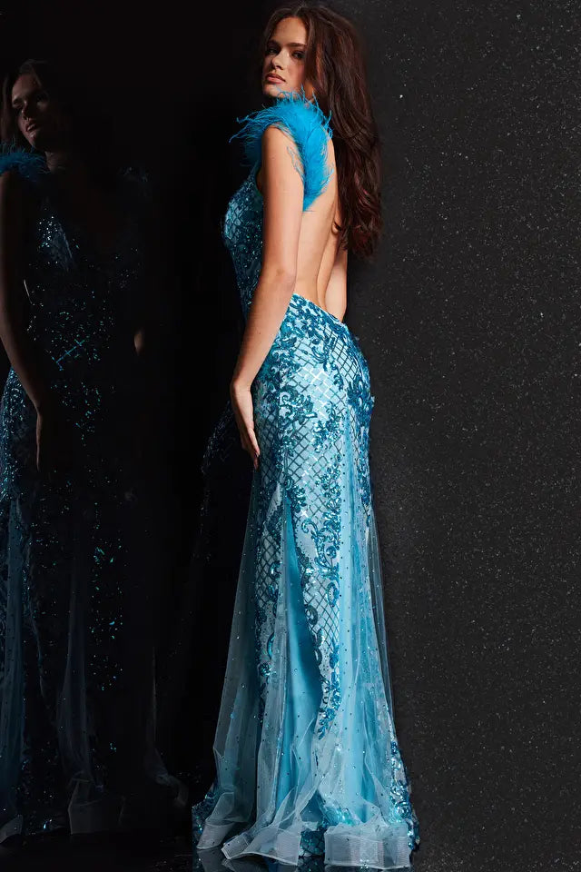 Jovani -22507 Sequined Beaded Plunging V-Neck Gown