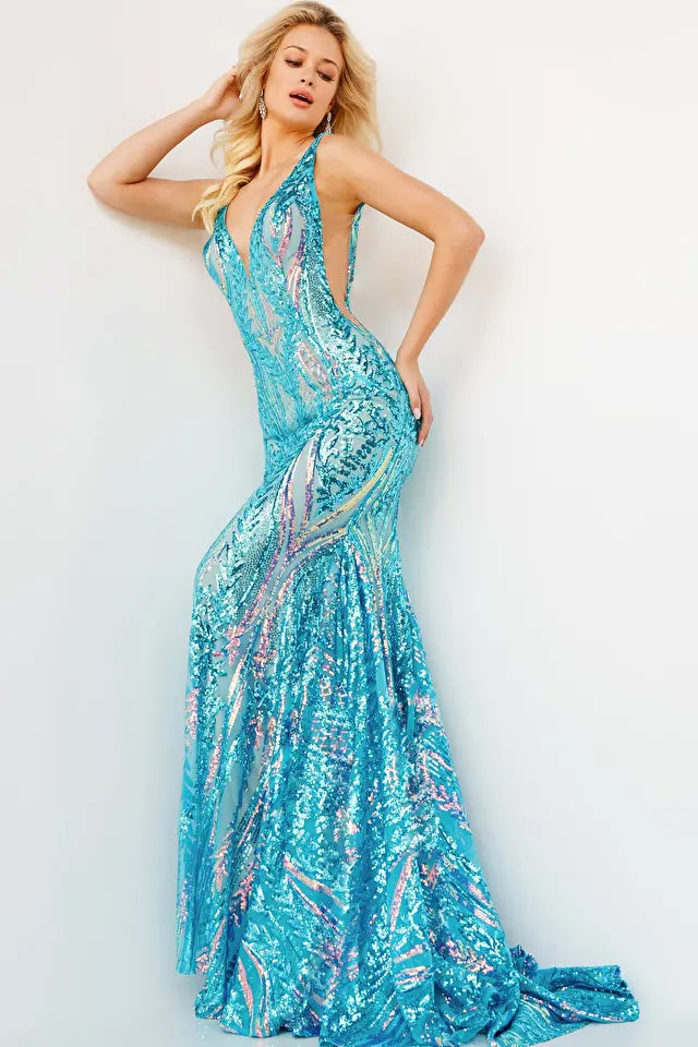 Jovani -22770 Mermaid Plunging Sequin Prom Dress