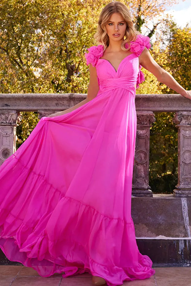 Jovani -23322 Ruffled Shoulder A-Line Prom Dress