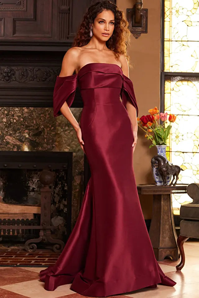 Jovani -23398B Drape Sleeves Mermaid Evening Dress