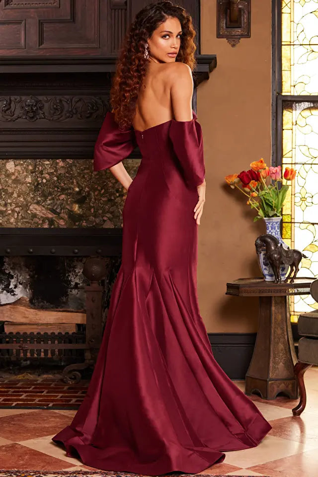 Jovani -23398B Drape Sleeves Mermaid Evening Dress