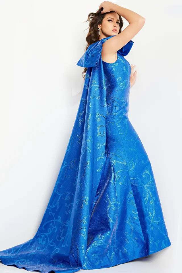 Jovani -23742B Oversized One-Shoulder Bow Mermaid Prom Dress